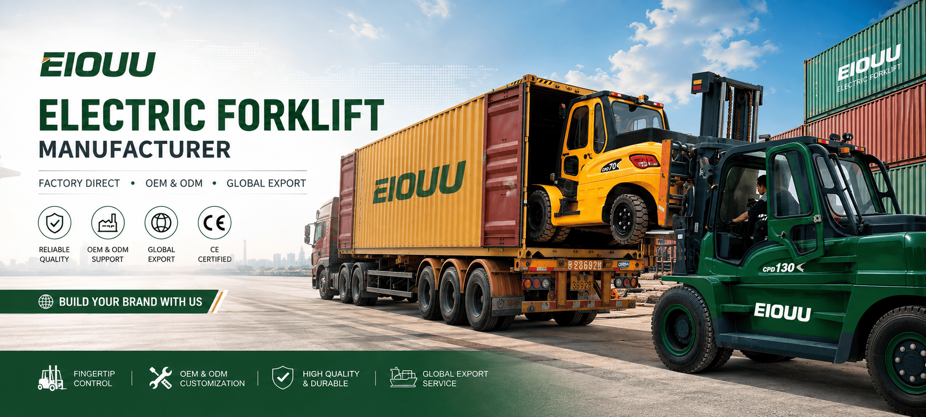 Electric forklift manufacturer offering factory direct forklifts for global export